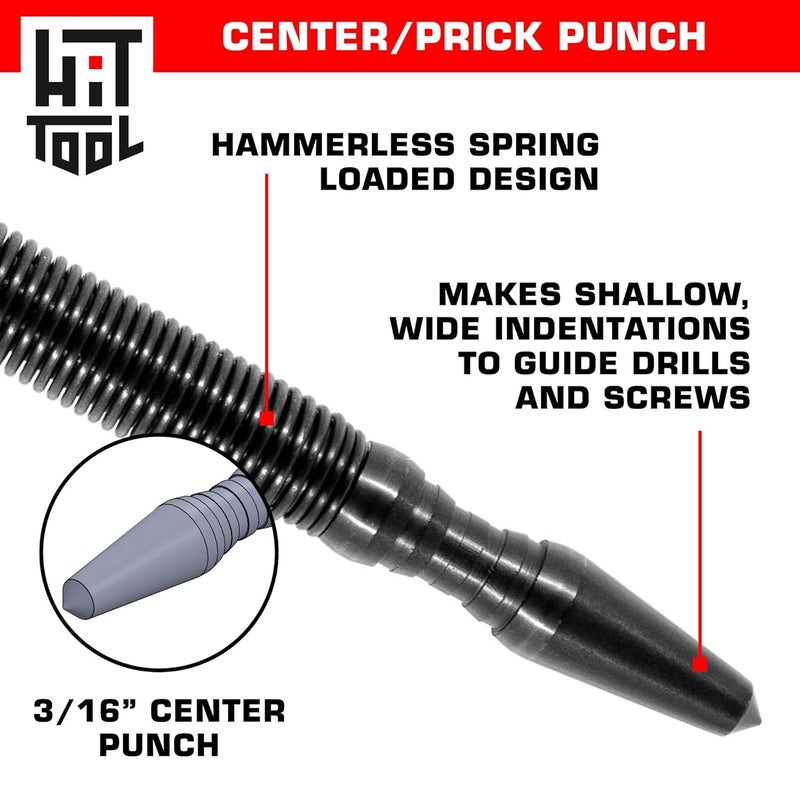 HIT Tool 2-in-1 Spring Loaded Center Punch - 1/8" and 3/16" Manual Centre Punch for Metal & Wood - Image 2